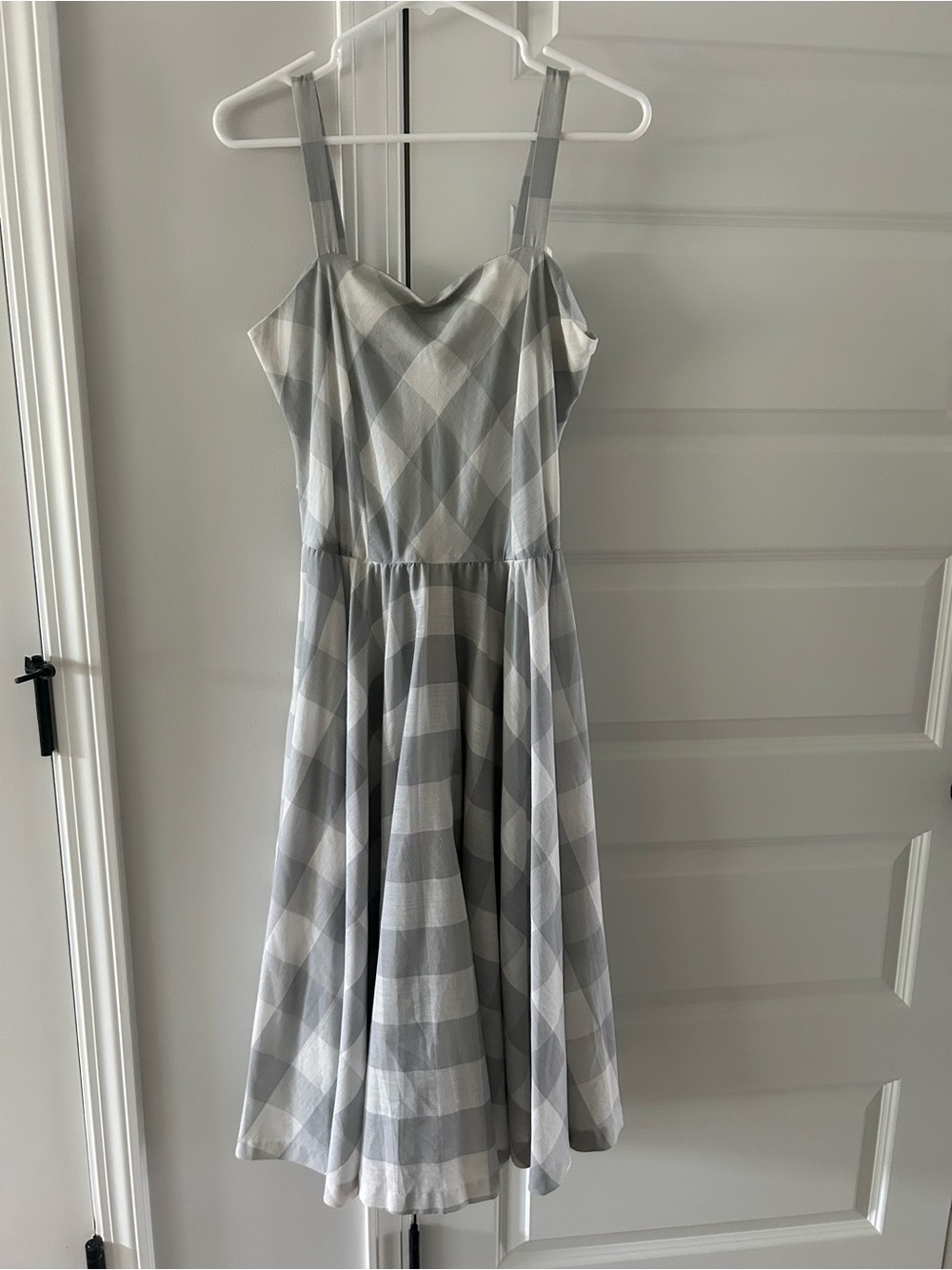 Vintage Retro 70’s Swing Dress Light Gray Plaid Sleeveless